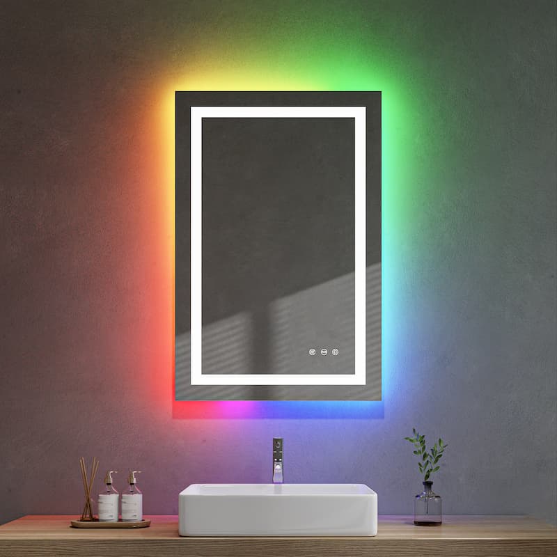Espejo de baño sin marco DP389 con iluminación LED RGB regulable y función antivaho