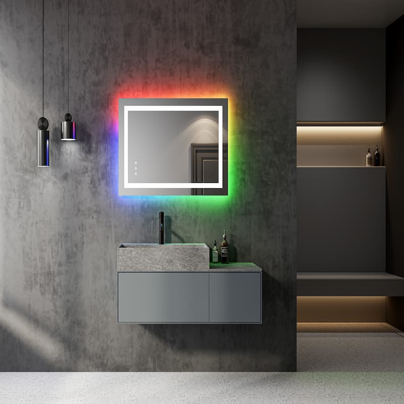 Espejo de baño sin marco DP389 con iluminación LED RGB regulable y función antivaho