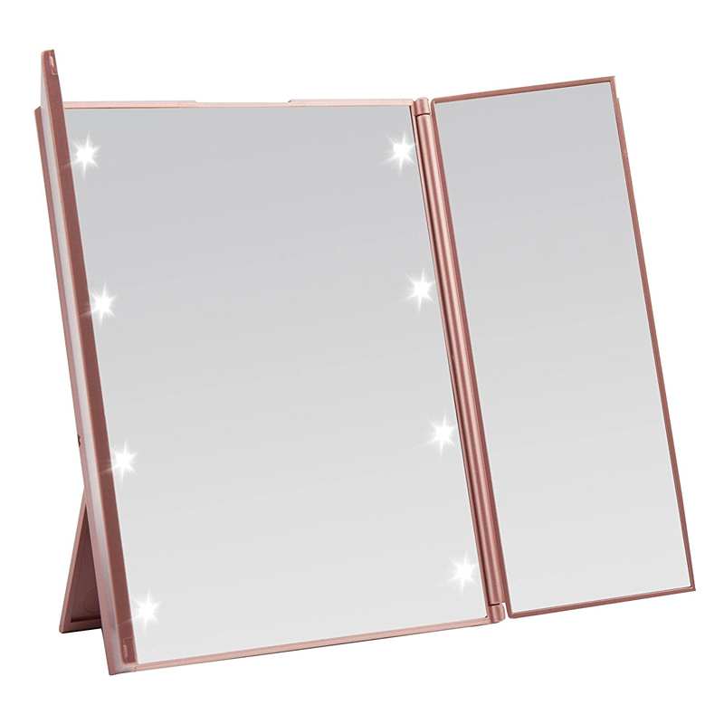 SM144 Espejo de maquillaje de escritorio triple 21 luces LED Espejo cosmético de aumento 2X 3X